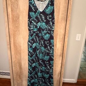 Tropical Leaf Print Maxi Wide Leg Jumpsuit